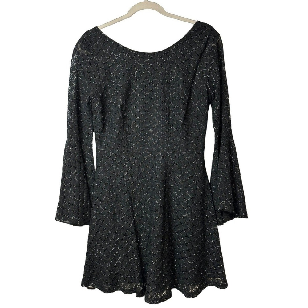 Altered State Black Lace Bell Sleeve Mini Dress Scoop Back Womens Medium Classic